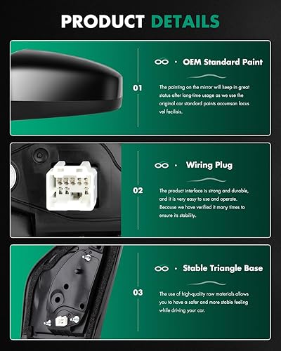 Miniatura 4 de SCITOO Espejo retrovisor lateral del pasajero compatible con 2007 2008 2009 2010 2011 2012 para Nissan Sentra NI1321167 ajuste de potencia no
