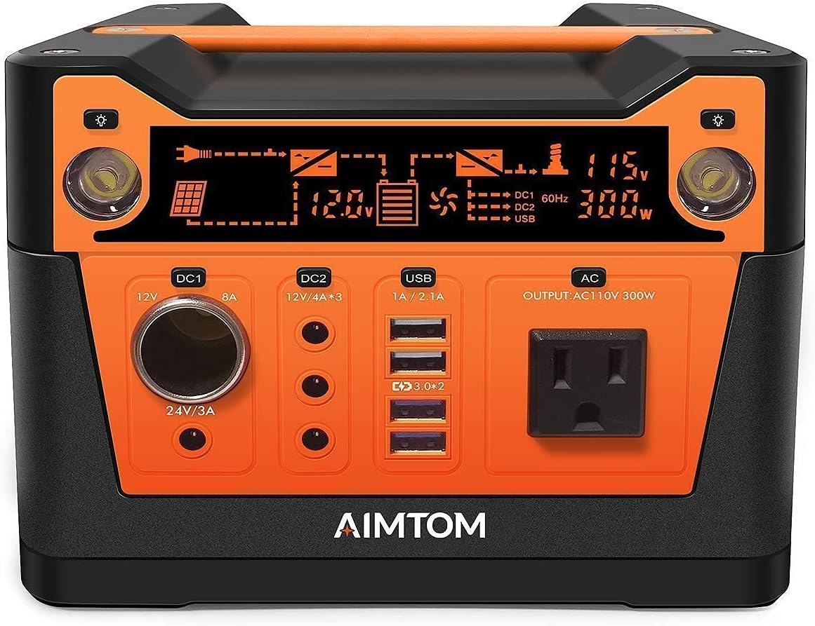 AIMTOM 300W Portable Power Station SPS-300 with 100W Folding Solar Panel ASP-100 : Patio, Lawn & Garden