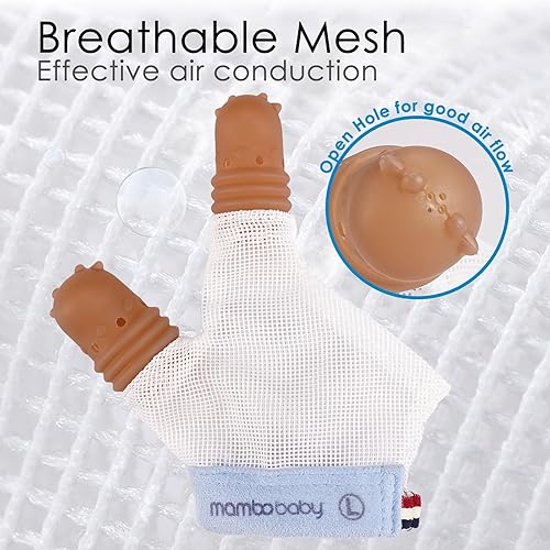 Miniatura 5 de Tope de succión de pulgar para niños de 2 a 3 años de edad, protector de dedos de silicona para chupar el pulgar con malla transpirable, kit de