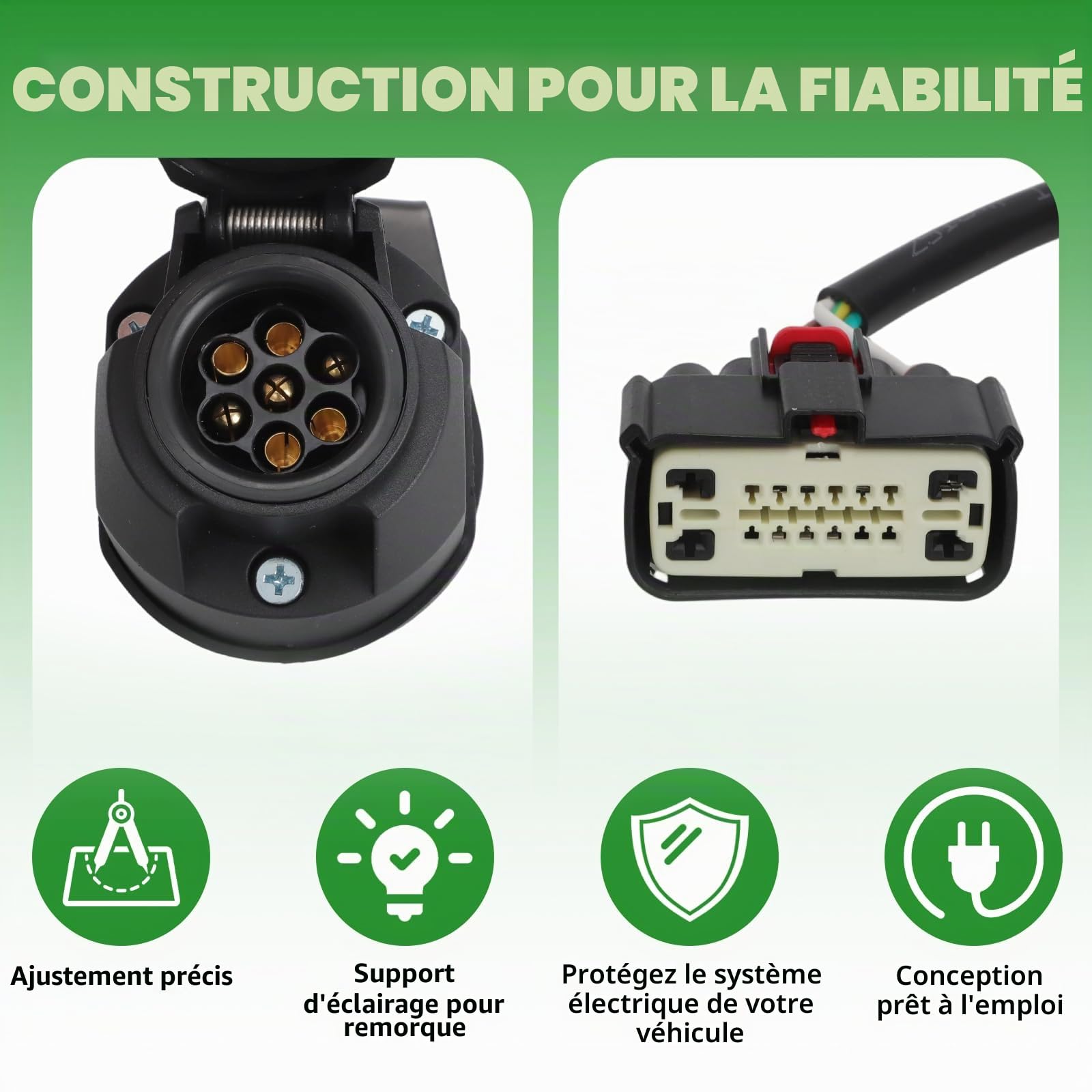 Faisceau de câblage d'attelage à 7 broches pour Ford Transit Mk8 Tourneo Custom 2012-2023 - Kit de connecteur Plug and Play pour feux de remorque