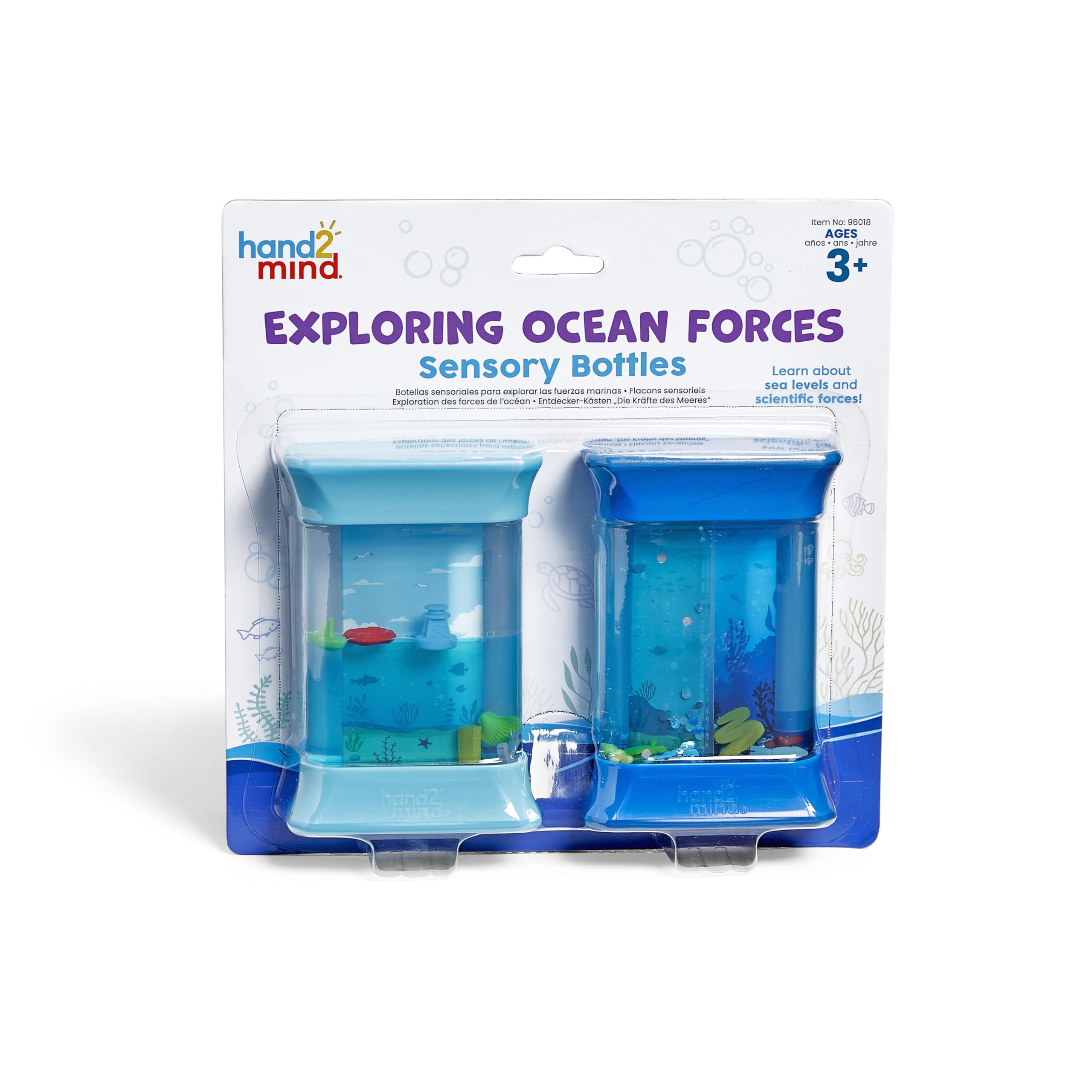 hand2mind Exploring Ocean Forces Sensory Bottles, Quiet Fidget Toys for Kids 3-5, Toddler Learning Toys, Calming Corner Classroom, Calm Down Corner Supplies, Preschool Science Center Materials