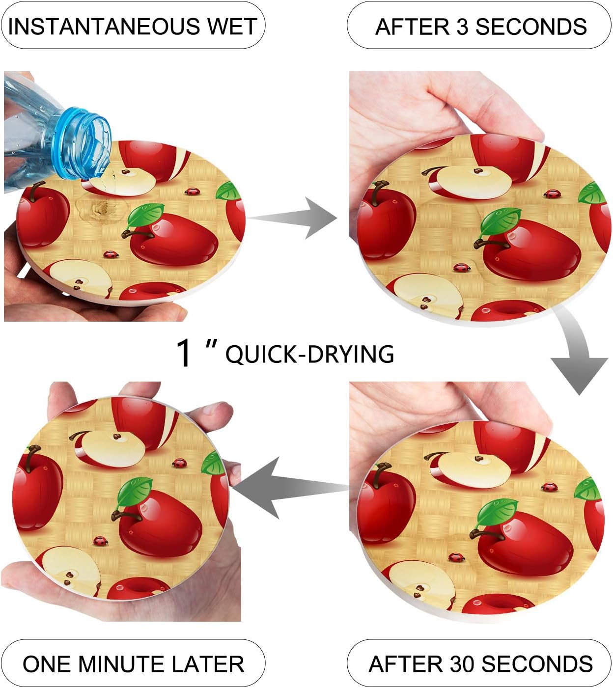 Best Cyber Deals 🔥 Drink Coasters Absorbent Natural Ceramic Stone Bar Coasters Set of 8 - Cartoon Apples Fruits Pattern Cup Mat with Cork Backing, Housewarming Gifts for Home Kitchen Decorations