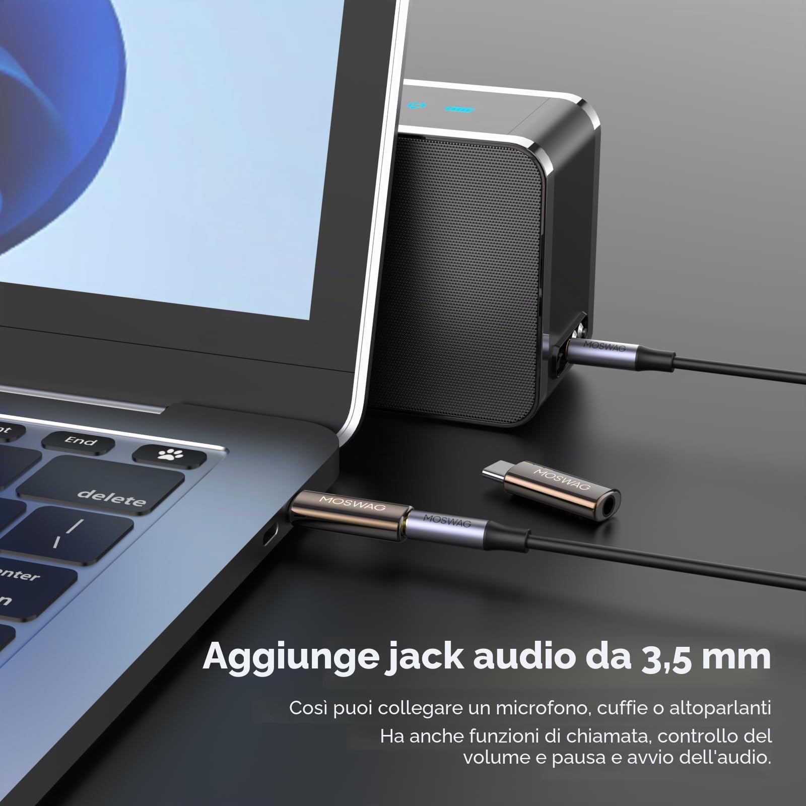 MOSWAG Adattatore USB C Jack con DAC Integrato, da USB C a 3,5 mm in Lega di Zinco