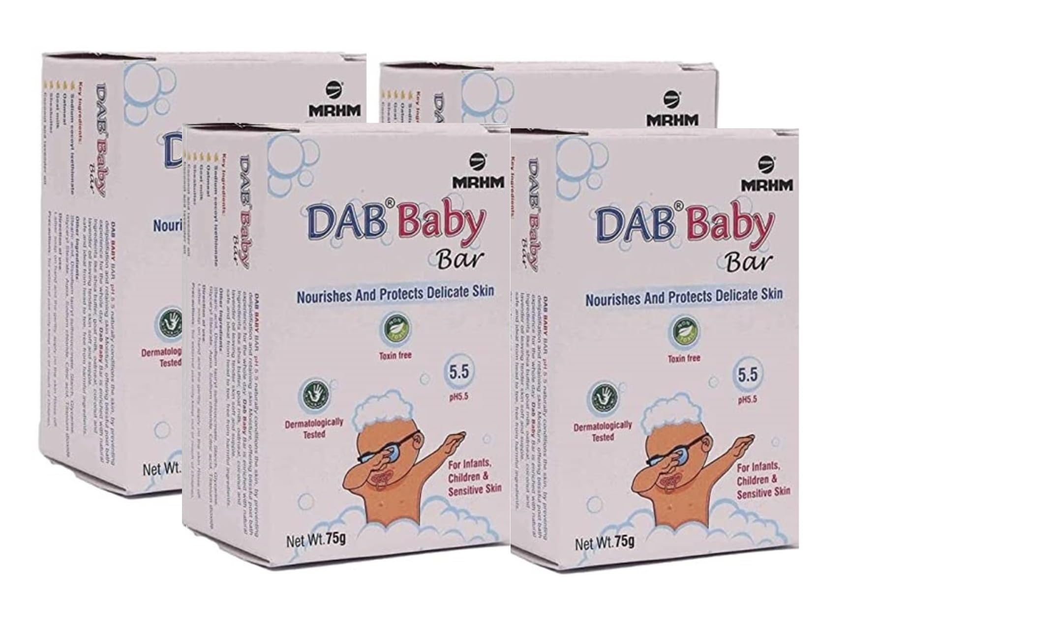 DAB Baby Bar, Nourishes And Protects Delicate Skin, 75g, pH 5.5, Toxin Free, Dermatologically Tested Pack of 4-image-2