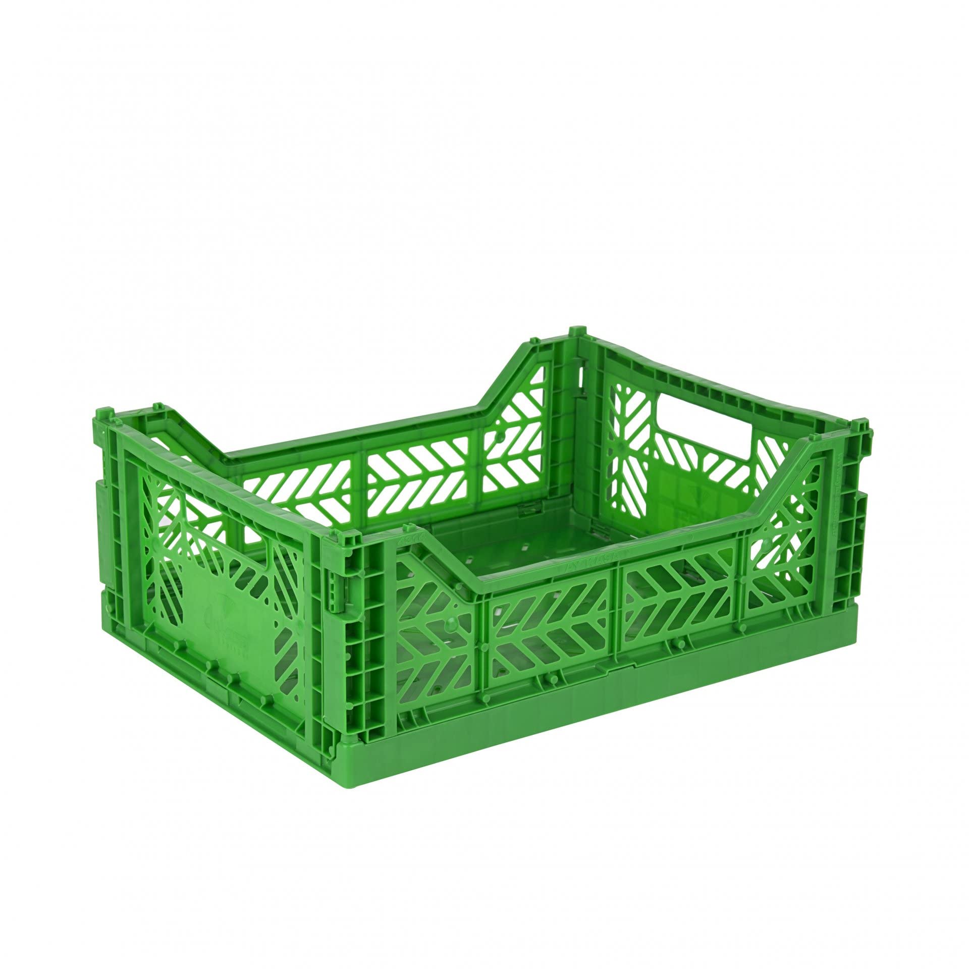 Aykasa Green Folding Crate, Sturdy Folding Box, Plastic, Stackable, Midi (40 X 30 X 14 Cm)