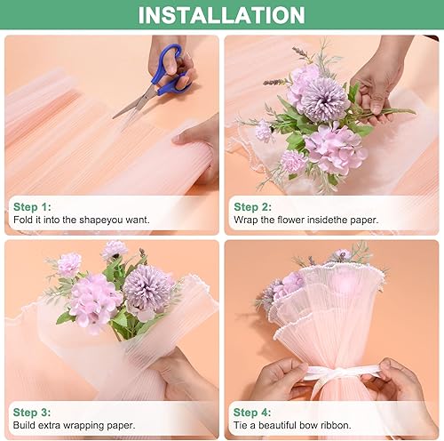 Miniatura 4 de M METERXITY Papel de Envolver Flores de Algodón Coreano de 38 Hojas, Papel de Algodón Floral Impermeable de 11.8 Pulgadas para RamosEmpaque de