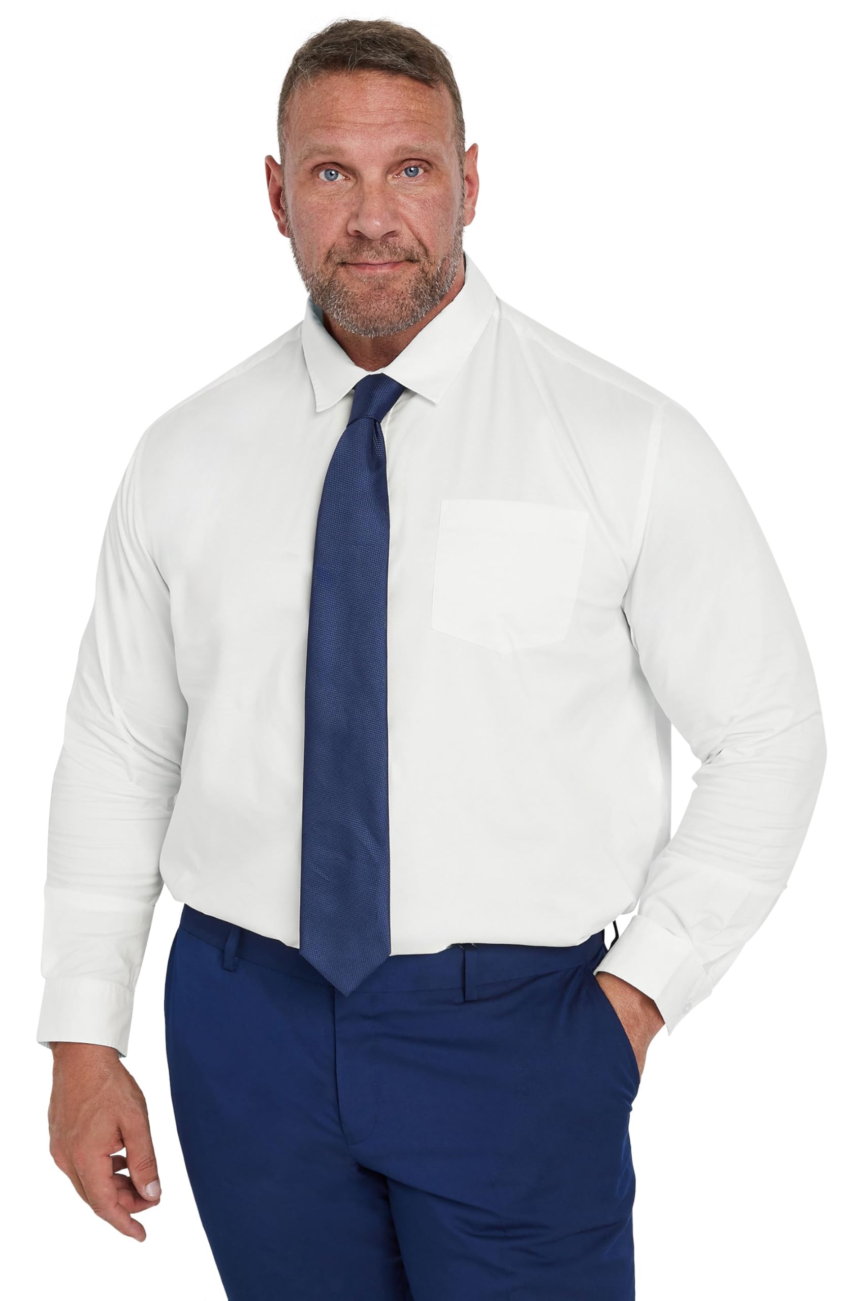 Badrhino Men's White Big & Tall Stretch Long Sleeve Shirt - Plus Curve 4XL Plus