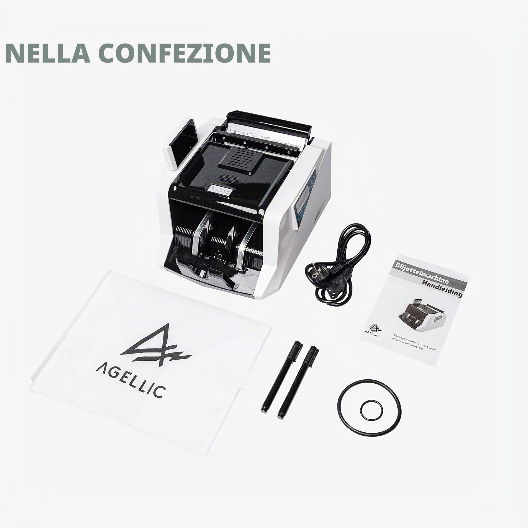Conta Banconote | Macchina Conta Soldi Professionale | Rilevatore Banconote False 4-Fold | 1000 Banconote/min | Verifica Banconote e Controllo Soldi Falsi | Incl. Pennarello Banconote