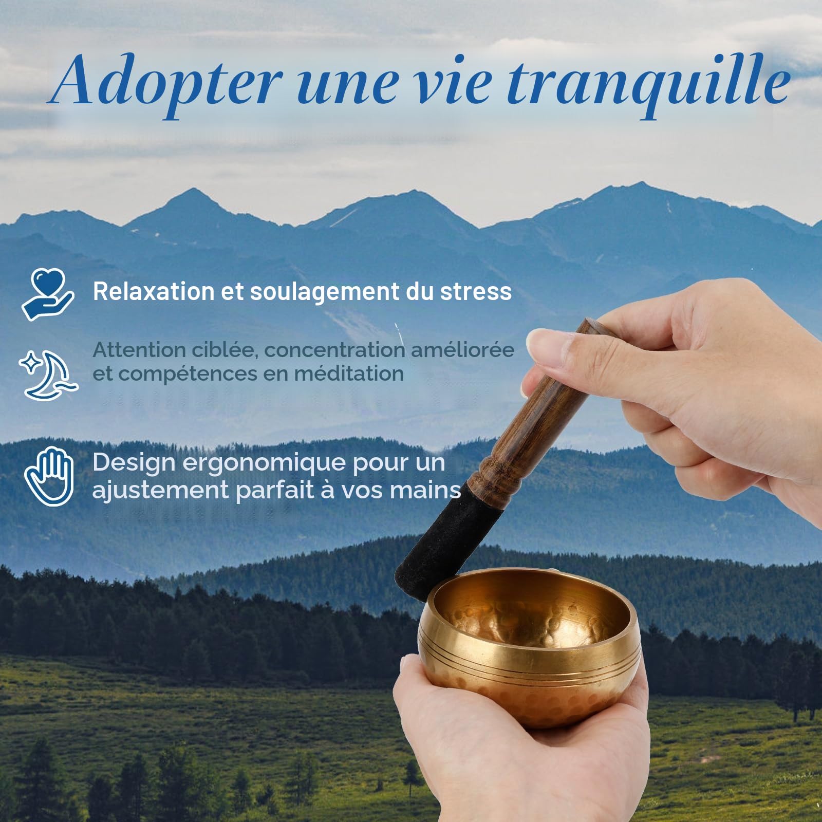 Bol Chantant,7.9cm Bol de Méditation Yoga avec Maillet en Bois/Coussin de Soie/7 Pierres de Chakra/Porte-encens/Sac, Bol de Méditation pour Méditation/Yoga/Relaxation Mentale, Bols Chantants Tibétains
