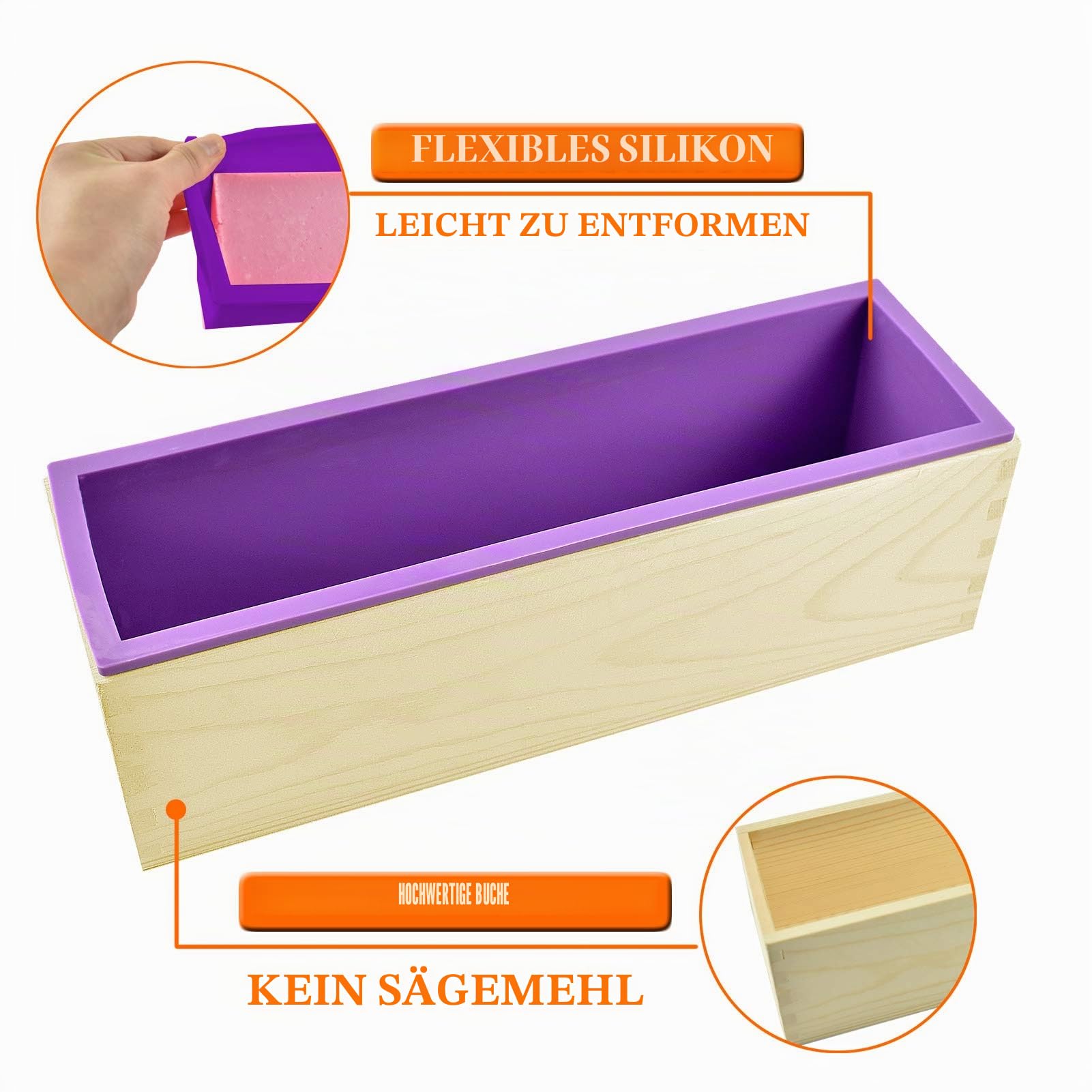 Artcome Schneideform-Set für Laibseife, multifunktional, verstellbar - Holzseifenform und rechteckiges Silikonform-Set mit gewelltem und geradem Edelstahlschneider