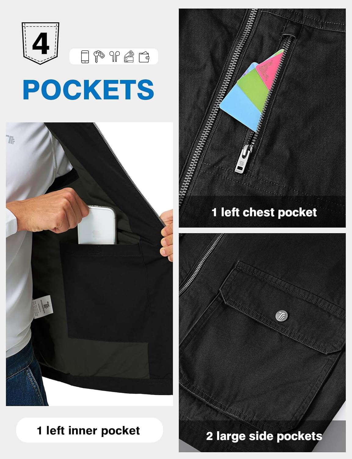 Rdruko Men's Safari Vest, Lightweight Casual Cotton Full Zip Vest with 4 Pockets for Work Utility Travel Hiking Fishing