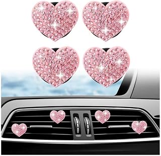 4PCS Rhinestone Heart Car Vent Clips,Cute Car Air Vent Clips as New Driver Gifts/Cars Decor for Women,Shiny & Personalized Cars Clip for Vents Automotive Accessories (Pink)