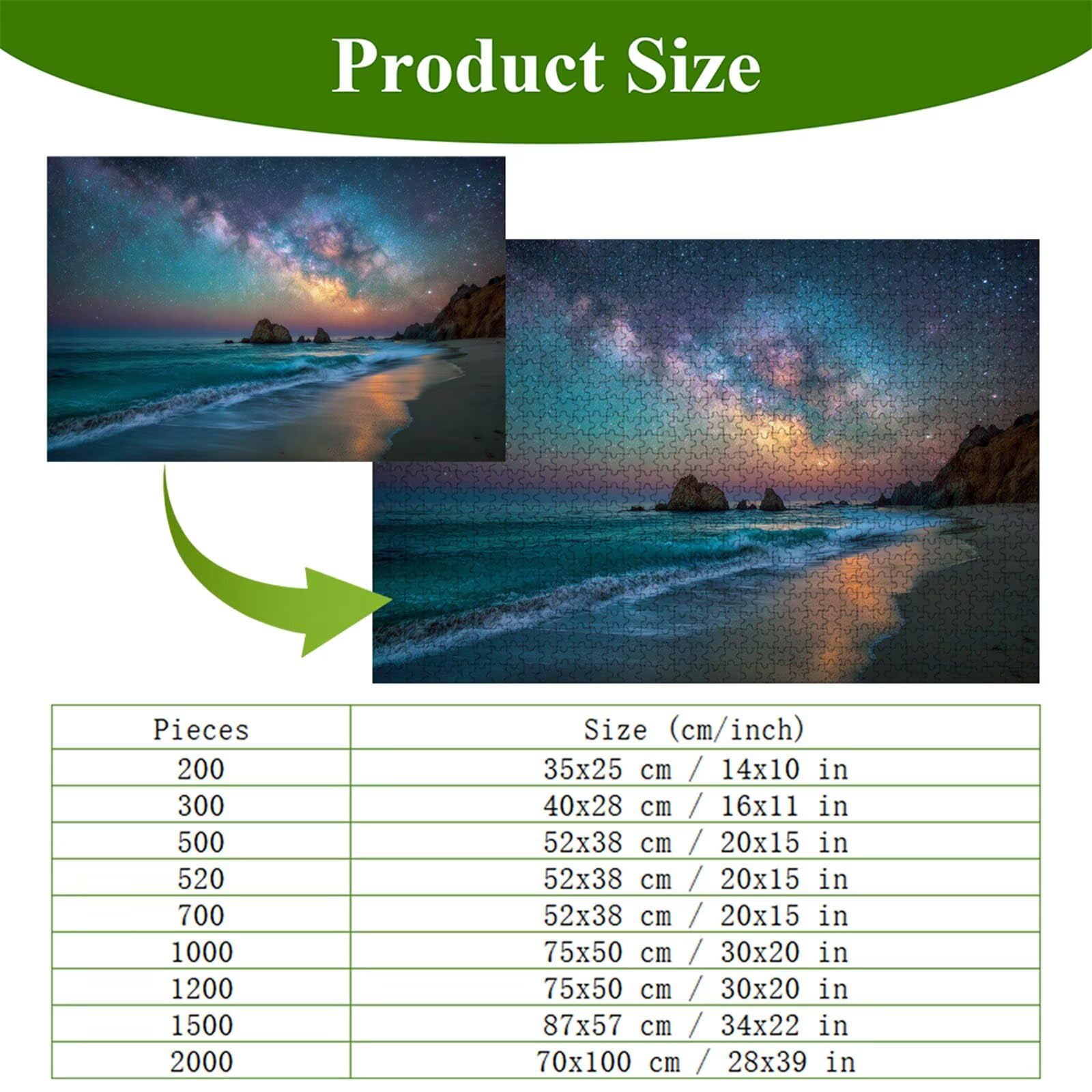 Puzzle 2000 elementów - Gwiaździste niebo i plaża - Trwałe drewniane puzzle z literami na odwrocie - 75 x 105 cm - Kreatywne hobby bezpyłowe - Artykuł kolekcjonerski i 14 lat w górę P3#283