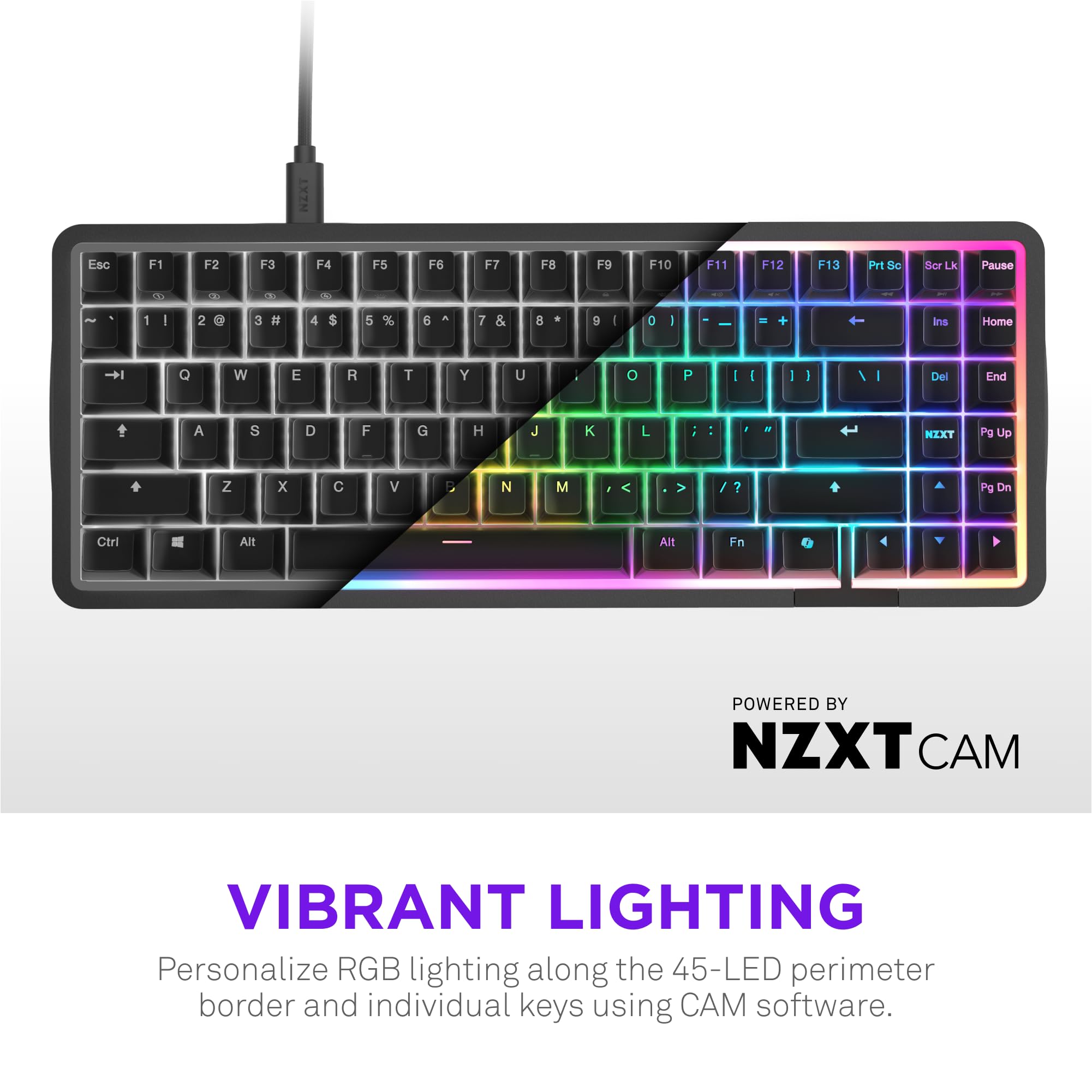 NZXT Function Elite MiniTKL Magnetyczna Klawiatura RGB do Gier - Regulowana Aktywacja, Przełączniki Hall Effect Dual-Rail, Rapid Trigger, 8K Polling - DE QWERTZ - Czarny