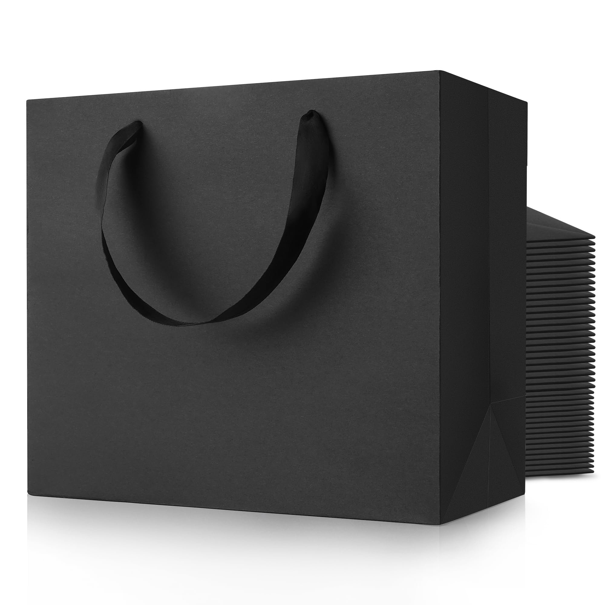 MOXARYSU Large Black Gift Bags: 12.5x4.5x11 Inch 48pcs Kraft Paper Bags Bulk For Party Shopping Birthday Wedding (L,48)