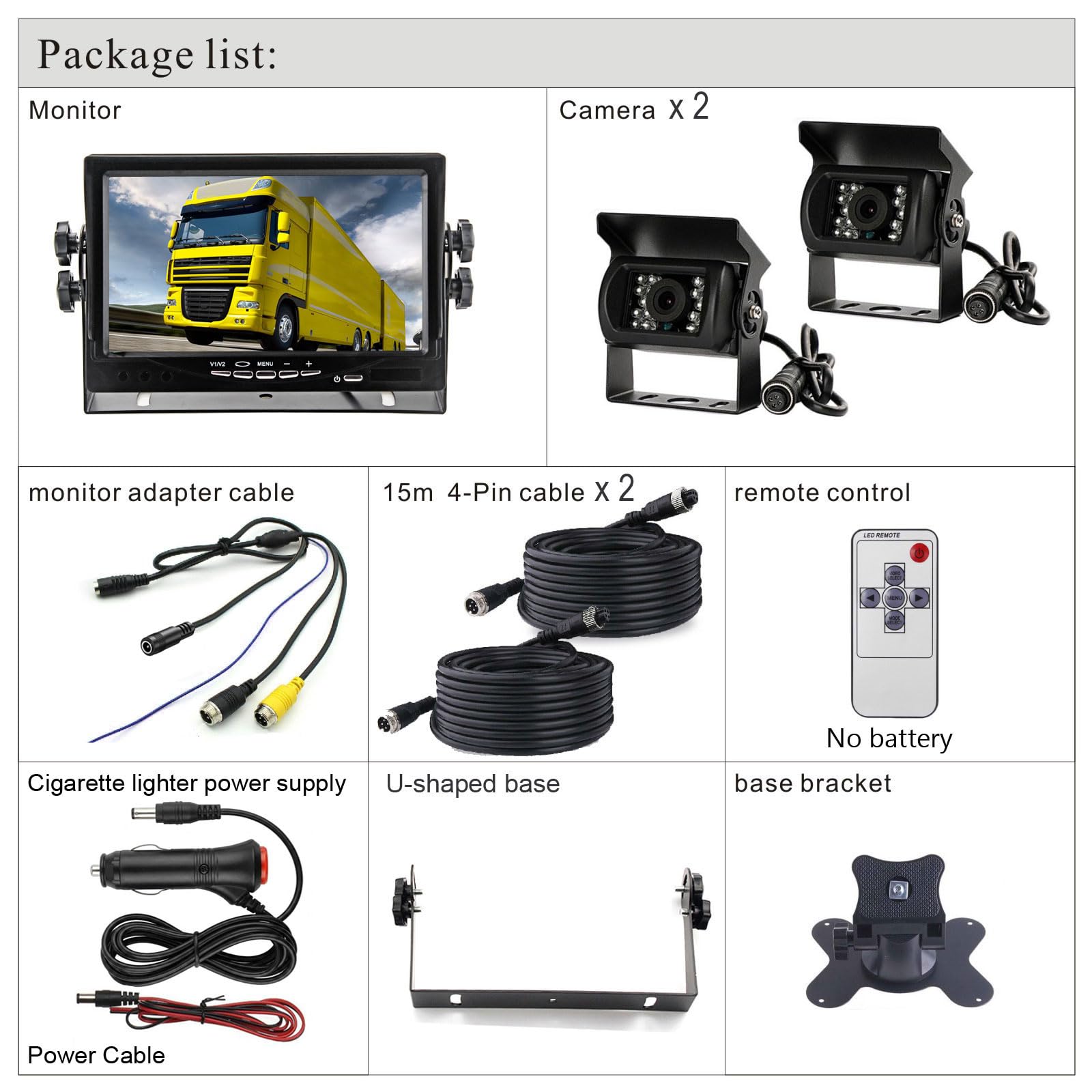 pumpkin1: 4P 2 x 18LED IR Vision Nocturne Étanche Inverser Caméra de recul avec 15M Câble d'aviation+12V-24V 7 "TFT LCD HD Moniteur de Voiture pour Grand/Camion/Bus/Caravane