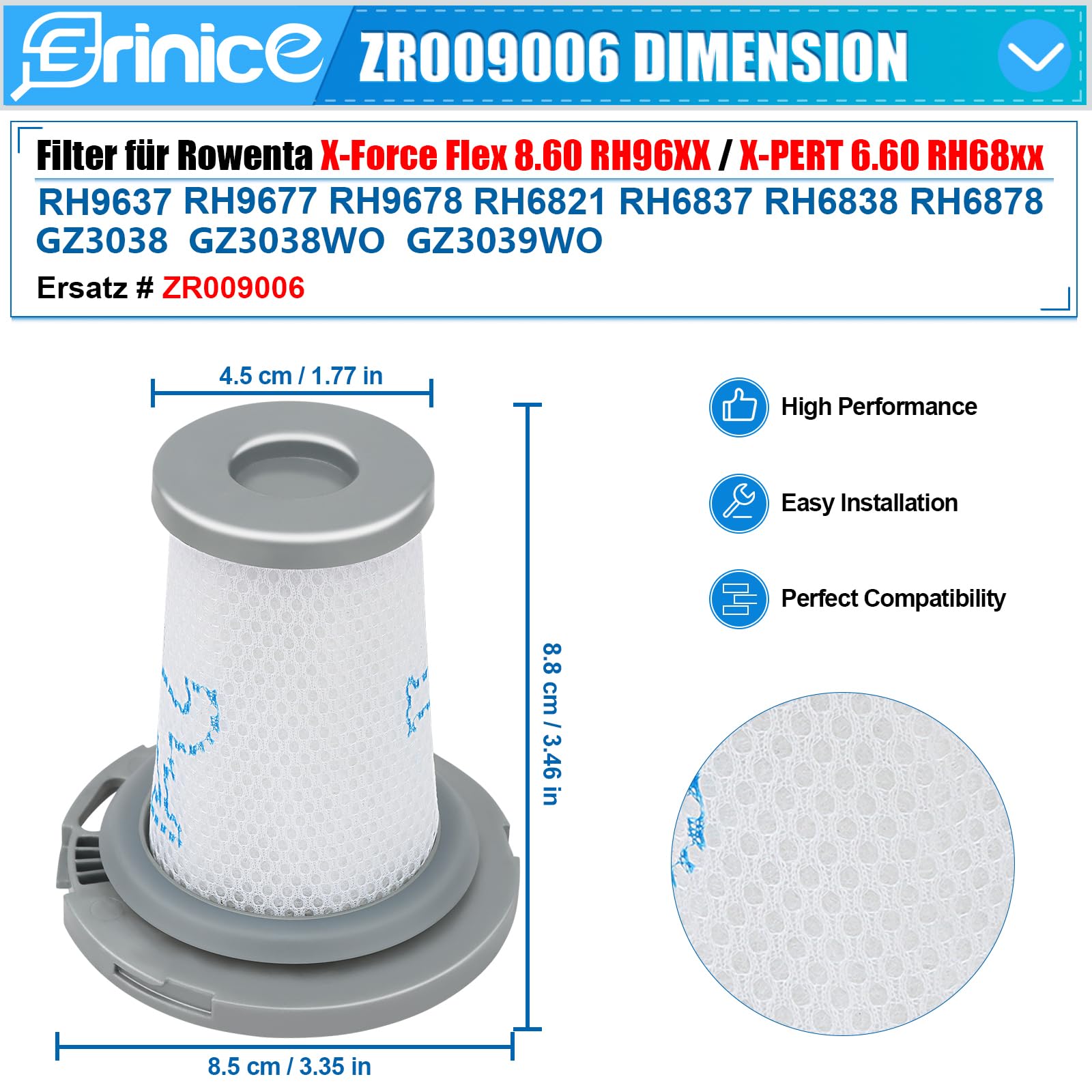 Filtros De Repuesto Para Aspiradora Rowenta X-Force Flex 8.60 – Pack De 3 Unidades Lavables + Cepillo De Limpieza