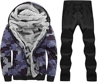 Uomini Inverno Due Pezzi Set Tempo Libero Stampato Con Cappuccio Giacca In Peluche Plus Giacca In Pile Cappotto Con Pantaloni Sportivi Solido Tuta Calda Uomini