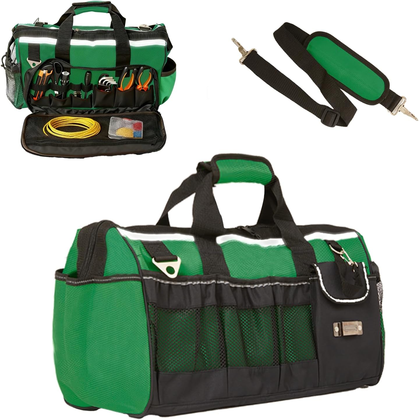 20 inch Hvac Electrician Tool Bag Large with Carrying Strap Heavy Duty, 17-Pocket Portable Soft Tool Box Organizer Storage, Waterproof Open Top Father Dad Men Work Construction Gifts for Mechanic
