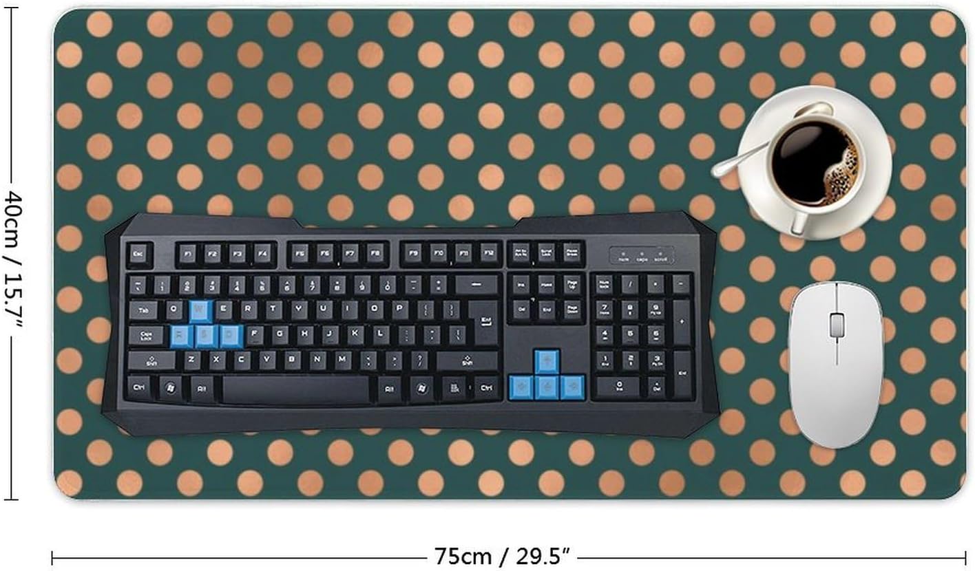 Desk Mat Large Mouse Pads, Polka Dots Rose Gold Blush Teal Green Desk Pad with Stitched Edges Writing Mat for Computer Laptop, Office Desktop & Gamer Keyboard 16 x 30inch