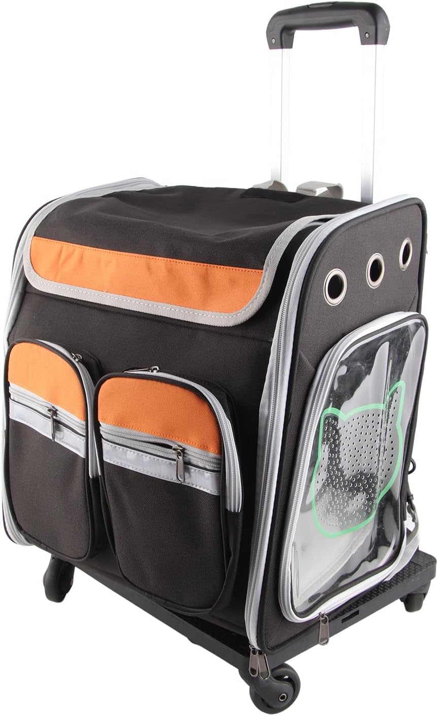 Semme Pet Backpack with Cartoon Design Breathable Carrier for Cats and Dogs with Transparent Window and Carry Handle for Travel (with Pull Bar)