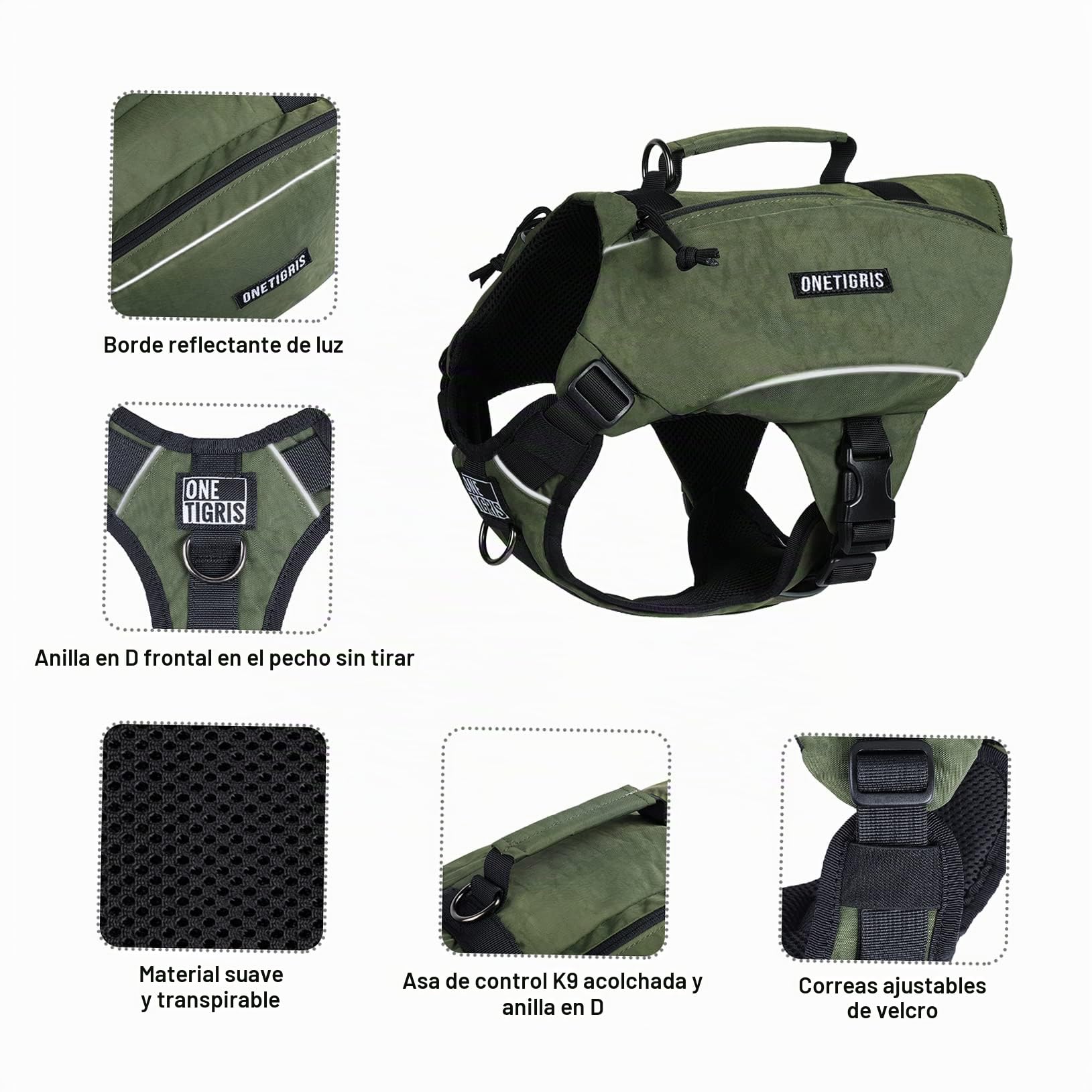 OneTigris CAMELUS Mochila para perros, para camping, senderismo, para perros de tamaño M/L (L, verde Ranger)