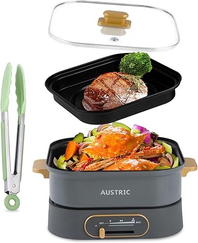 Miniatura 1 de AUSTRIC Olla eléctrica 2 en 1 Shabu Shabu de 3.5 litros con bandeja extraíble para parrilla, olla caliente eléctrica sin Srick con control de