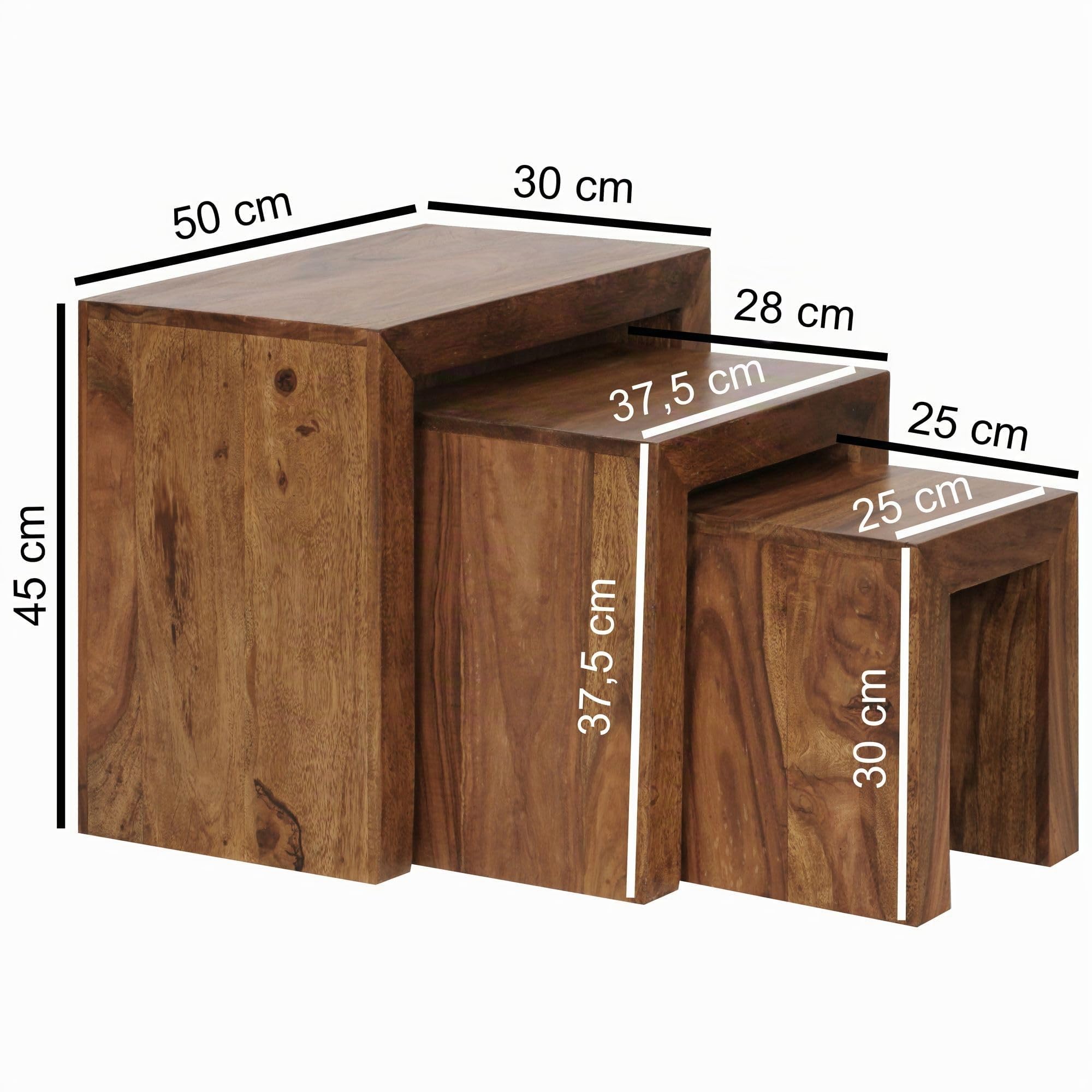FineBuy Juego de mesas auxiliares de 3 Piezas Madera Maciza | Mesas de Centro Marrón | Mesas Modernas para el salón