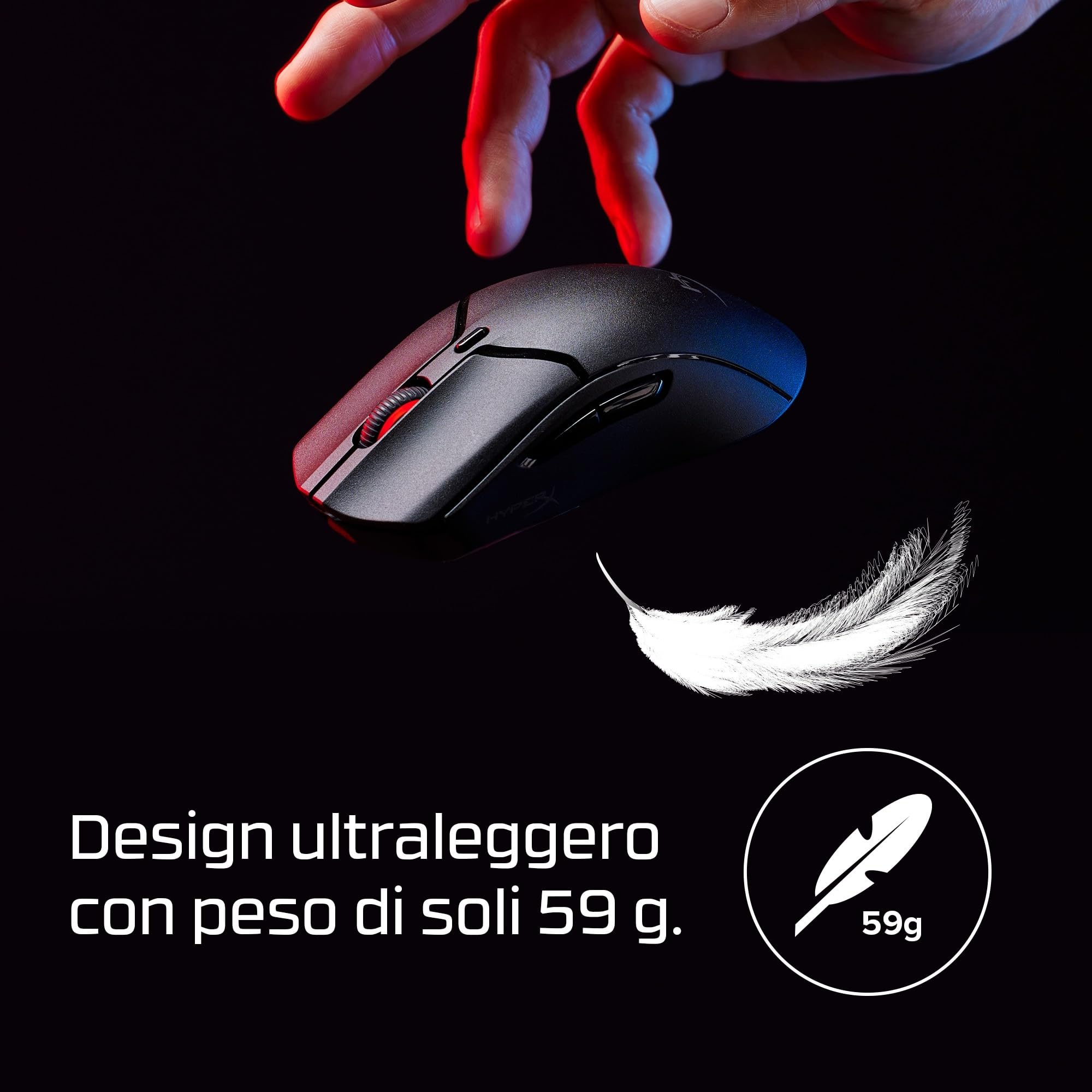 HyperX Pulsefire Haste 2 Mini, Mouse Gaming Senza Filo, Connettività 2,4 GHz, Illuminazione RGB, 6 Tasti Programmabili, 26000 DPI, Resistenza fino a 100 Milioni di Clic, Batteria fino a 100 Ore, Nero