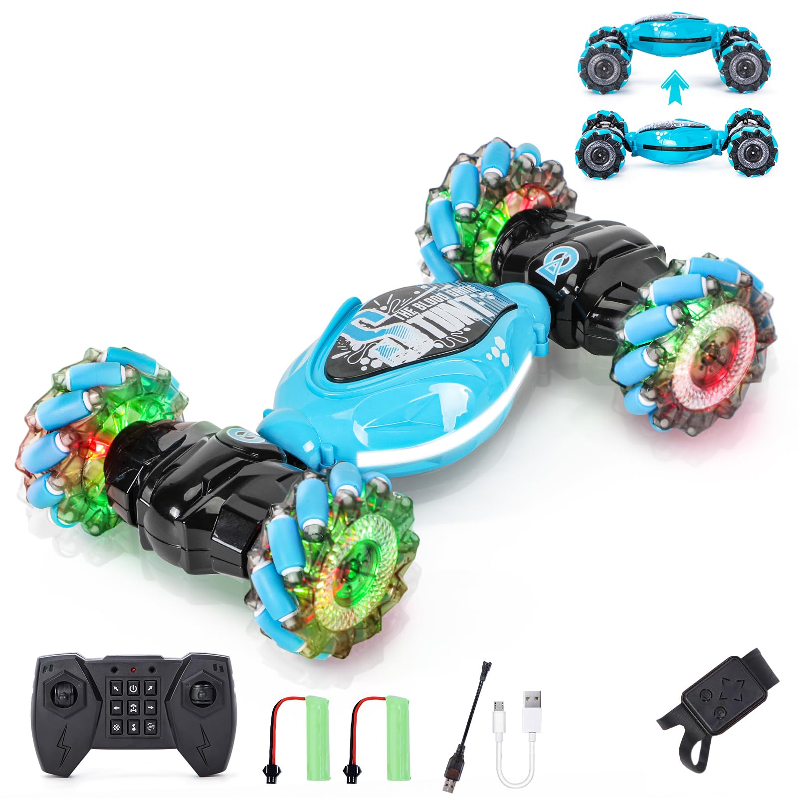 Ltteaoy Gestenoperation RC Auto Für Kinder,4WD 2.4GHz Ferngesteuertes ab 6/7/8/9/10/11/12 Jahre,Doppelseitige Rotierende Off-Road Twist Car 360° Flips mit Licht und Musik,Geschenke Für Kinder