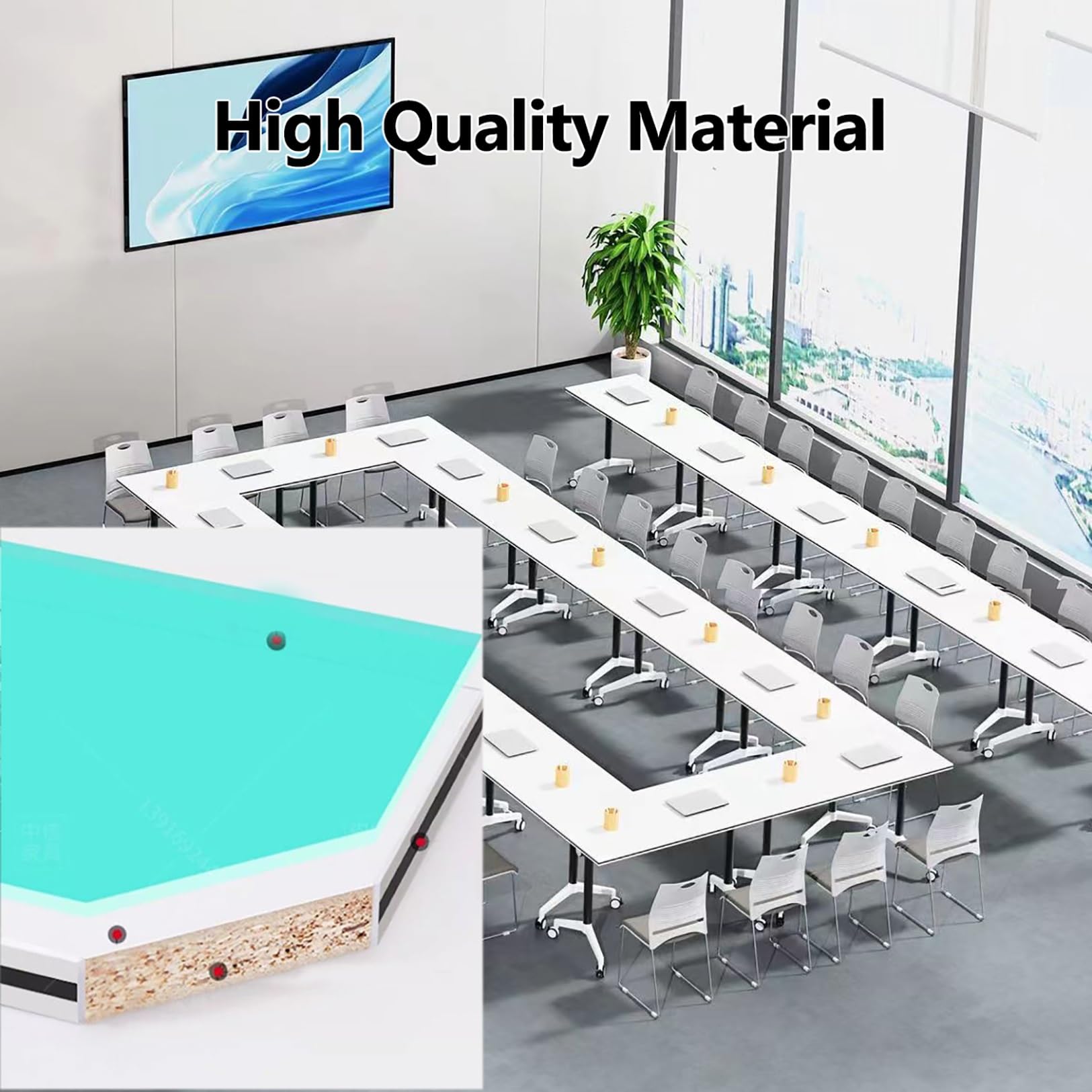 Tavoli for sala conferenze con flip top da 3 pezzi Tavolo mobile seminari riunioni allenamento home office Classr,Tavoli da conferenza(140x60x75cm)