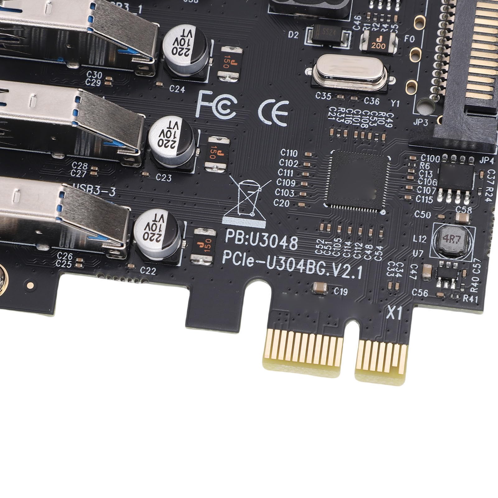 4-Port-USB-3.0-PCIe-Erweiterungskarte, 5-Gbit/s-PCI-Express-USB-Erweiterungskarte, kein Zusätzliches Netzteil Erforderlich, Ideal für Wins, Vista, 2008 Server, 7, 8, 10