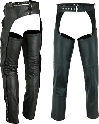 Motorcycle Leather Chaps for Men & Women - Biker Riding Cowboy Chaps with Multi Pockets & Customizable fit