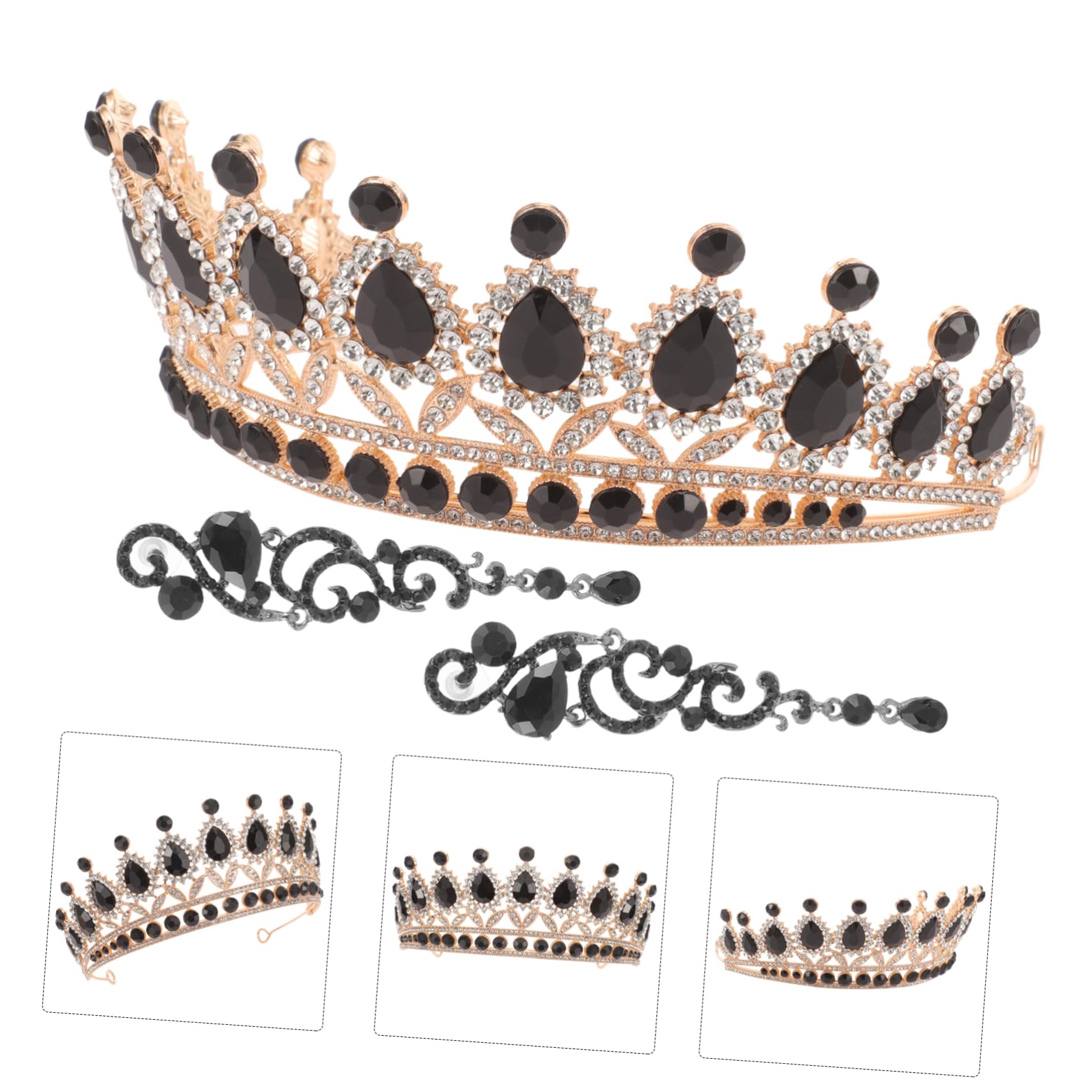 Healeved 5 Juegos Conjunto de Joyería para Mujer con Diadema de de Brillantes y Pendientes Colgantes para Bodas y Cumpleaños Diseño Vintage