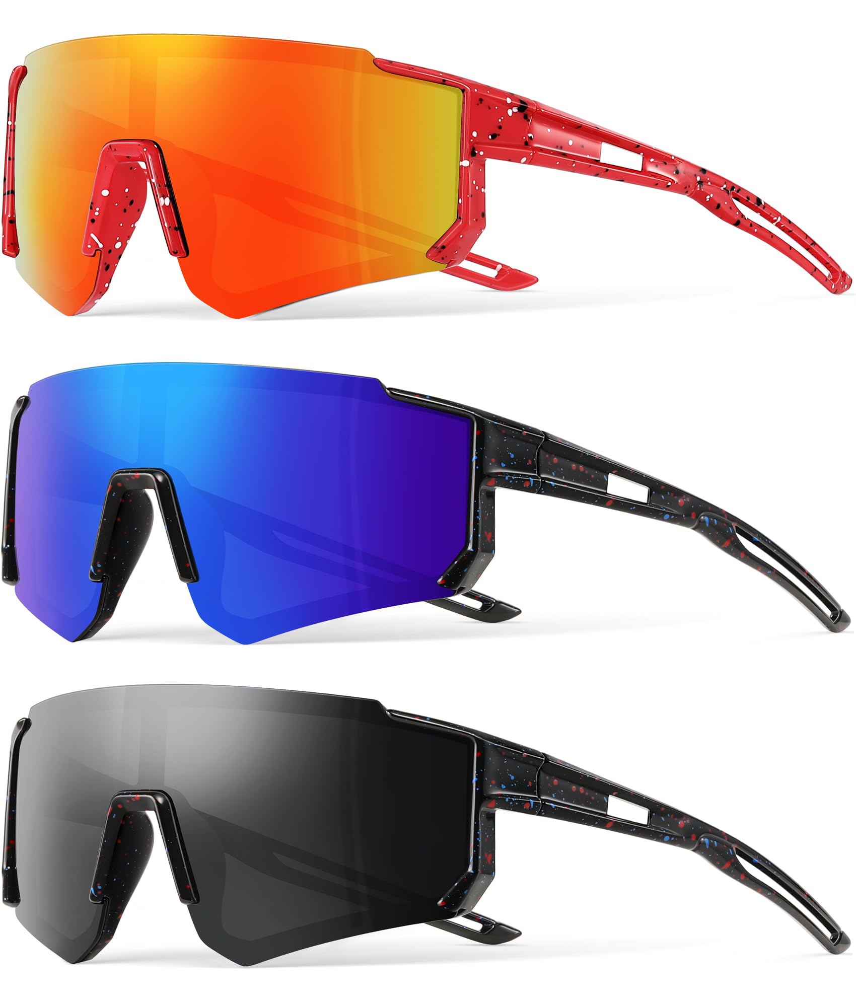 Kinder-Sonnenbrille, Baseball-Sonnenbrille für Jungen, Mädchen, Alter 4–12, Softball-Sport-, Radsportbrille, UV-Schutz, 3 Stück
