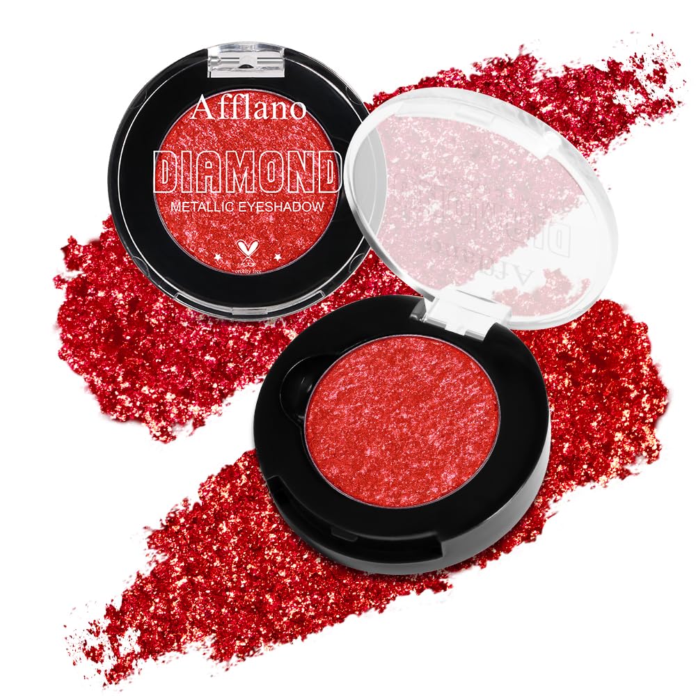 Afflano Red Glitter Eyeshadow, Diamond Bright Red Eyeshadow Instant Colour, Super Pigmented red Metallic Eyeshadows One Swipe