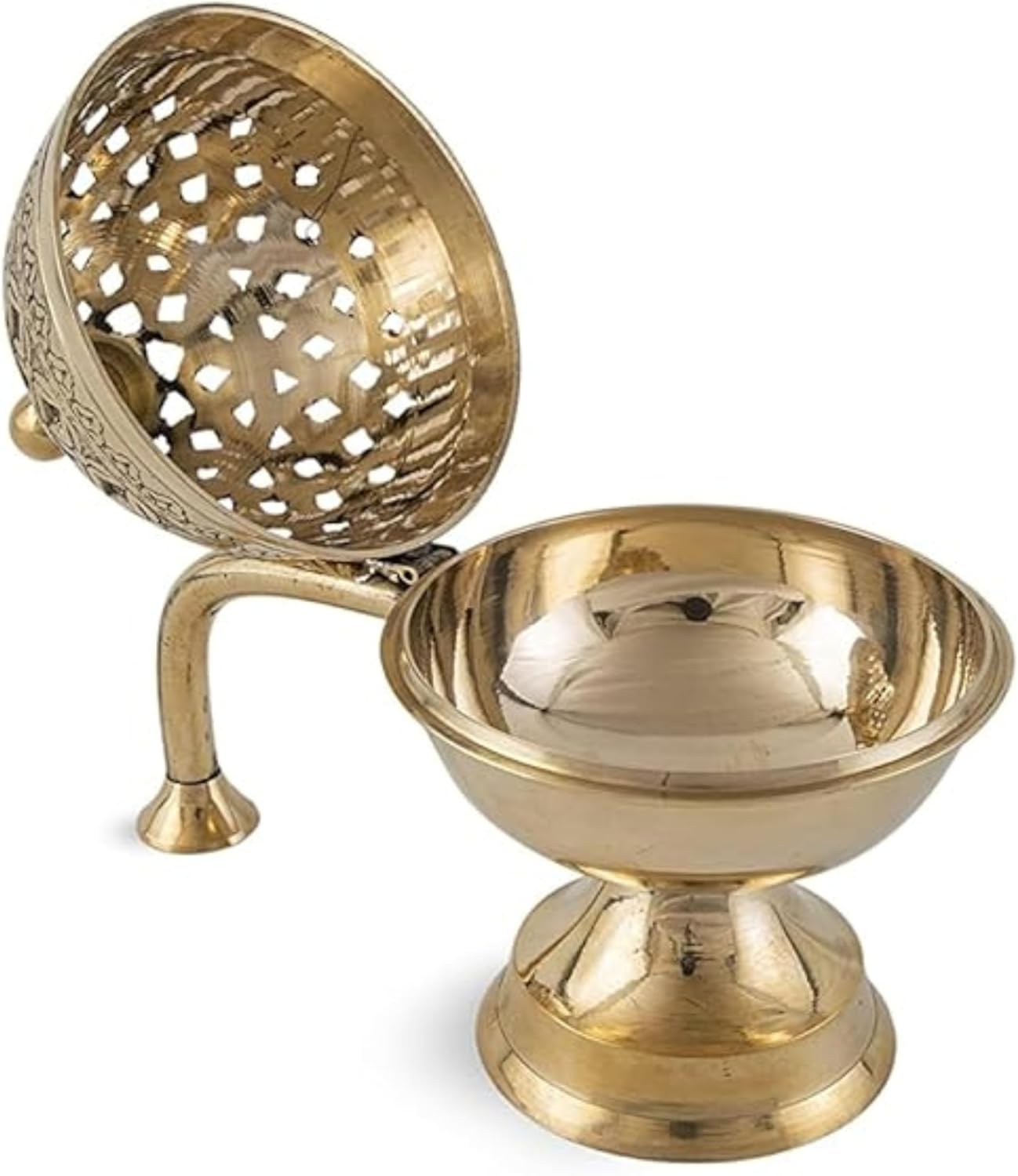 Samy Collectible Home Purifying Brass Dhuna Loban Burner - Ideal for Loban, Sambrani Dhoop, Resin & Home Office Mandir Prayers and Home Fragrances | Round Design Elegance