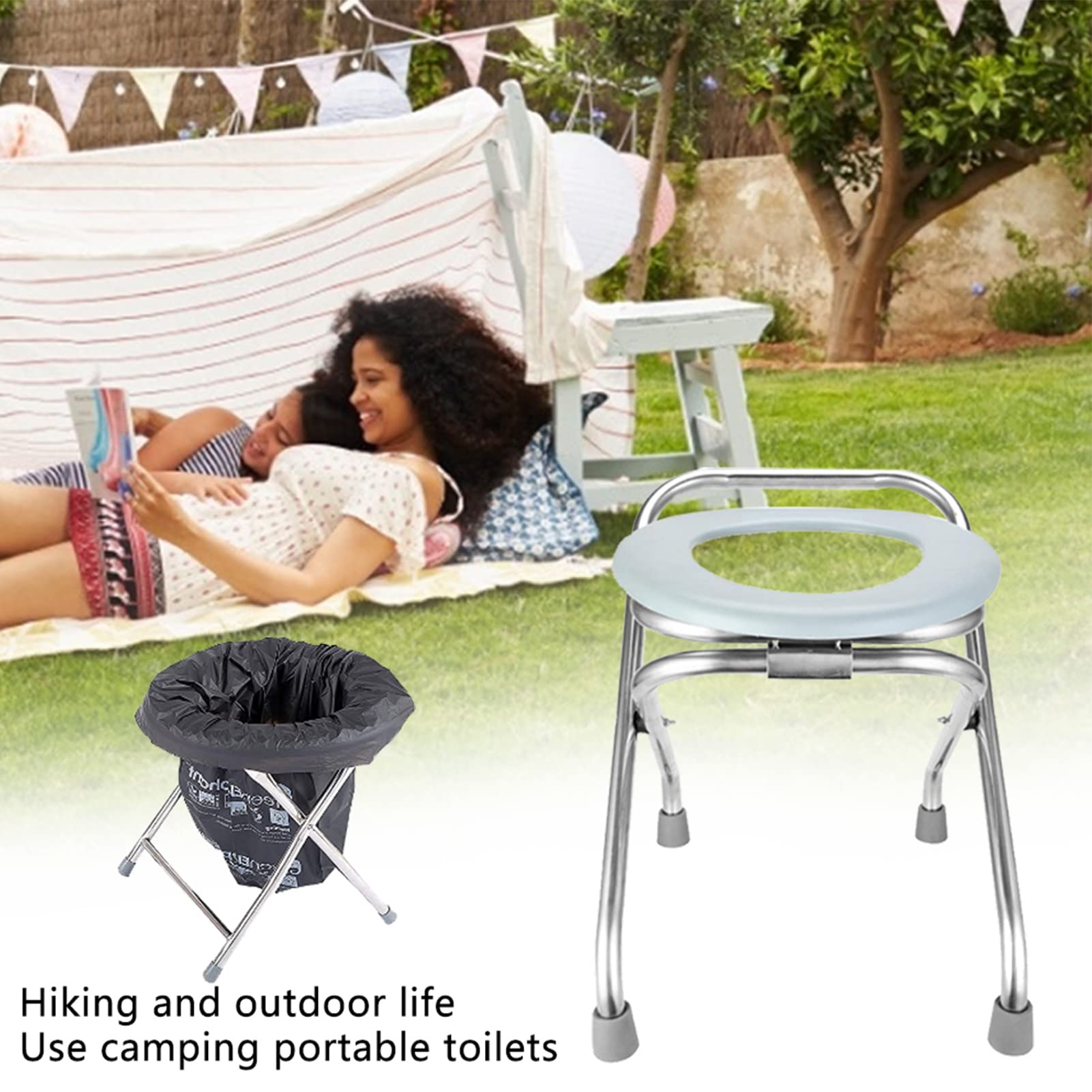 Chaise De Toilette De Camping Portable, WC Camping Car Toilette Seche, Toilette Pliable avec Siège De Toilette, Chaise De Toilette De Camp Pliante De 38 Cm De Hauteu