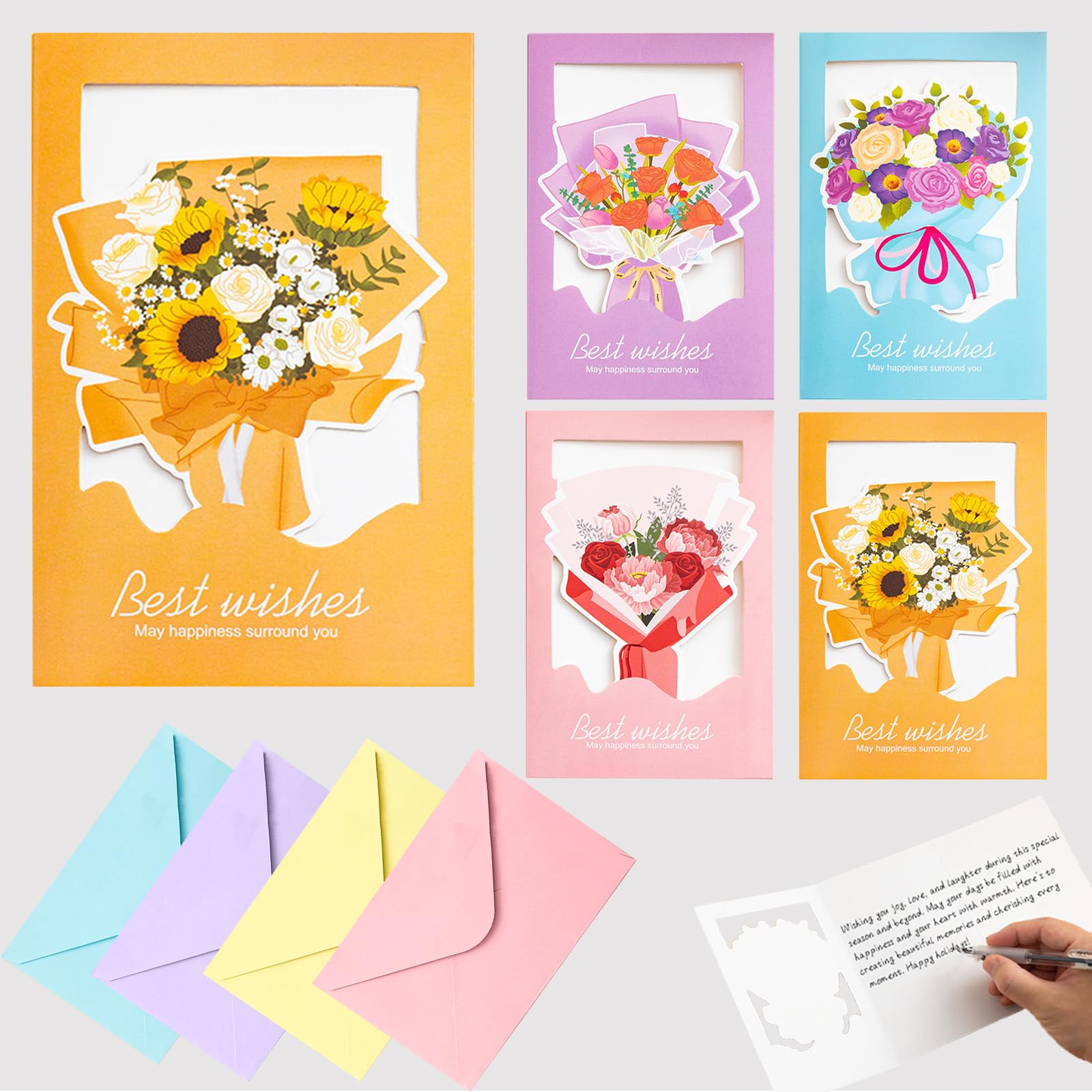EMPCYDIA Floral Blank Cards and Envelopes, Blank Note Cards with envelopes, 8 Packs Three-fold Design Greeting Cards for All Occasion, 4 Assorted