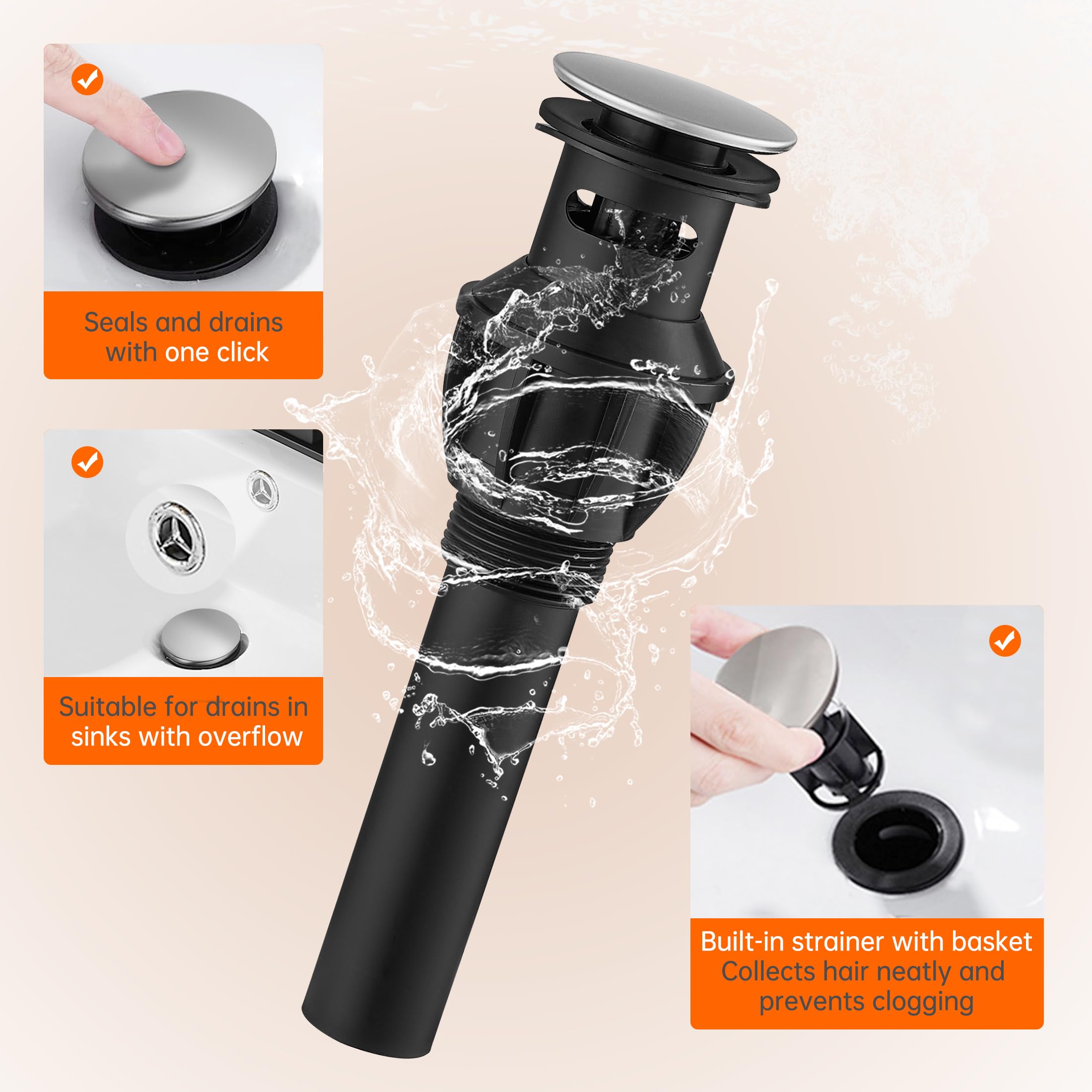 Waterfall Bathroom Sink Faucet 4 Inch Brushed Nickel Faucet Bathroom with Pop Up Drain 2 or 3 Holes — view 4