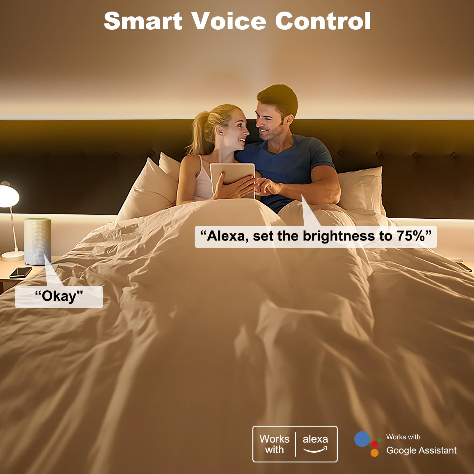 Tatazone - Tira de luz LED COB blanca inteligente con aplicación y control remoto, 16.5 pies 3000 K, luz blanca cálida WiFi COB, funciona con Alexa Google, luces LED COB regulables para interiores,
