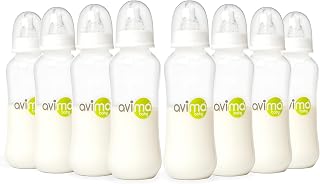 Avima 10oz Anti-Colic Baby Bottle Set of 8 - Stage 2 Medium Flow Nipples, BPA-Free Standard Neck Bottles for 3-6M, Reduces Gas & Spit-Up