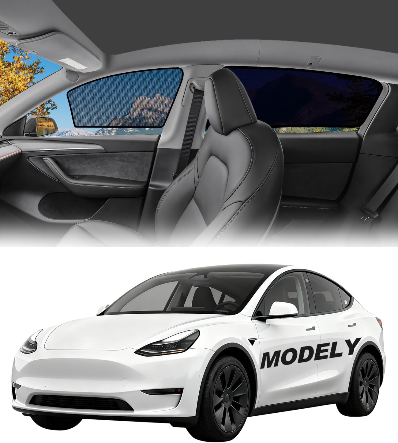 Tesla Model Y 2020-2024 Side Window Shades, Clear Front Half-Window & Semi-Transparent Rear Covers, Static Cling Easy Install, Glare Reduction & Daytime Privacy, Not for 2025-2026 Juniper