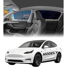 Tesla Model Y 2020-2026 Side Window Shades, Clear Front Half-Window & Semi-Transparent Rear Covers, Static Cling Easy Install, Glare Reduction & Daytime Privacy