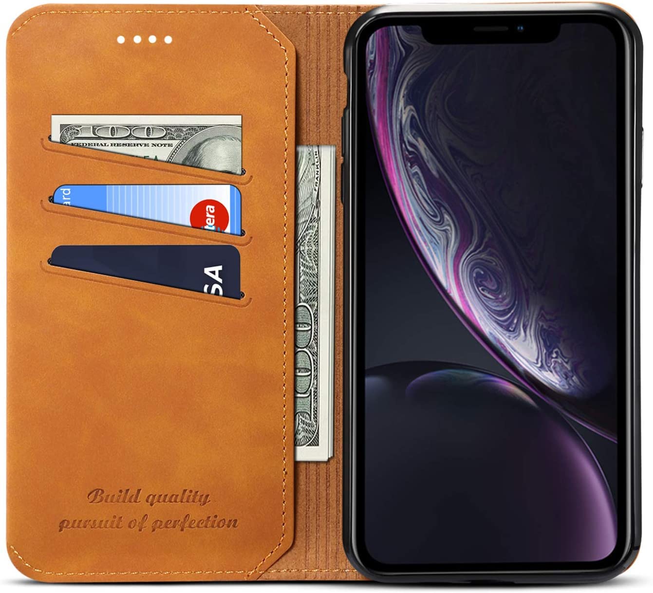 Leder Flip Hülle Für IPhone 12/12 Pro – Mit Kartenfach, Magnetverschluss, Stoßfest, Blau, Inkl. TPU-Innenschale