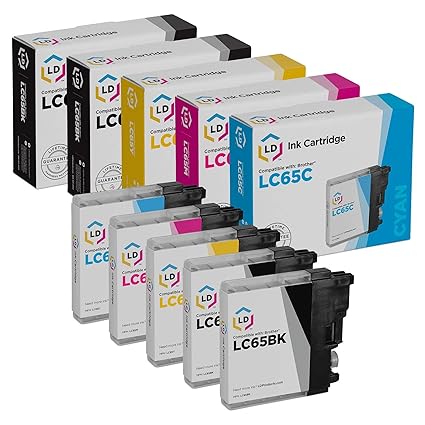 LD � Compatible Replacements for Brother LC65 Set of 5 High Yield Ink Cartridges Includes: 2 LC65BK Black, 1 LC65C Cyan, 1 LC65M Magenta, and 1 LC65Y Yellow