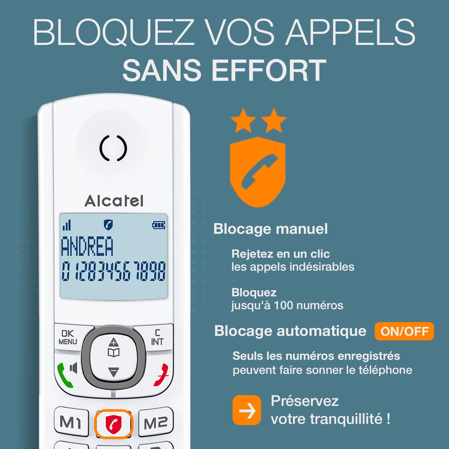 ALCATEL F530 Voice Trio Téléphone Fixe Sans Fil DECT avec Répondeur Grand Écran Rétroéclairé Haut-Parleur Blocage Appels 3 Combinés Blanc/Gris