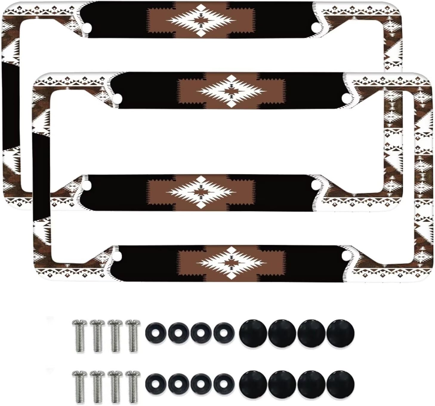 Wanyint Southwest Aztec Brown Black Car License Plate Frame for SUV Truck Vans Sedans, Rust-Proof Vanity Tag Frame for Men Women, 2 Pack