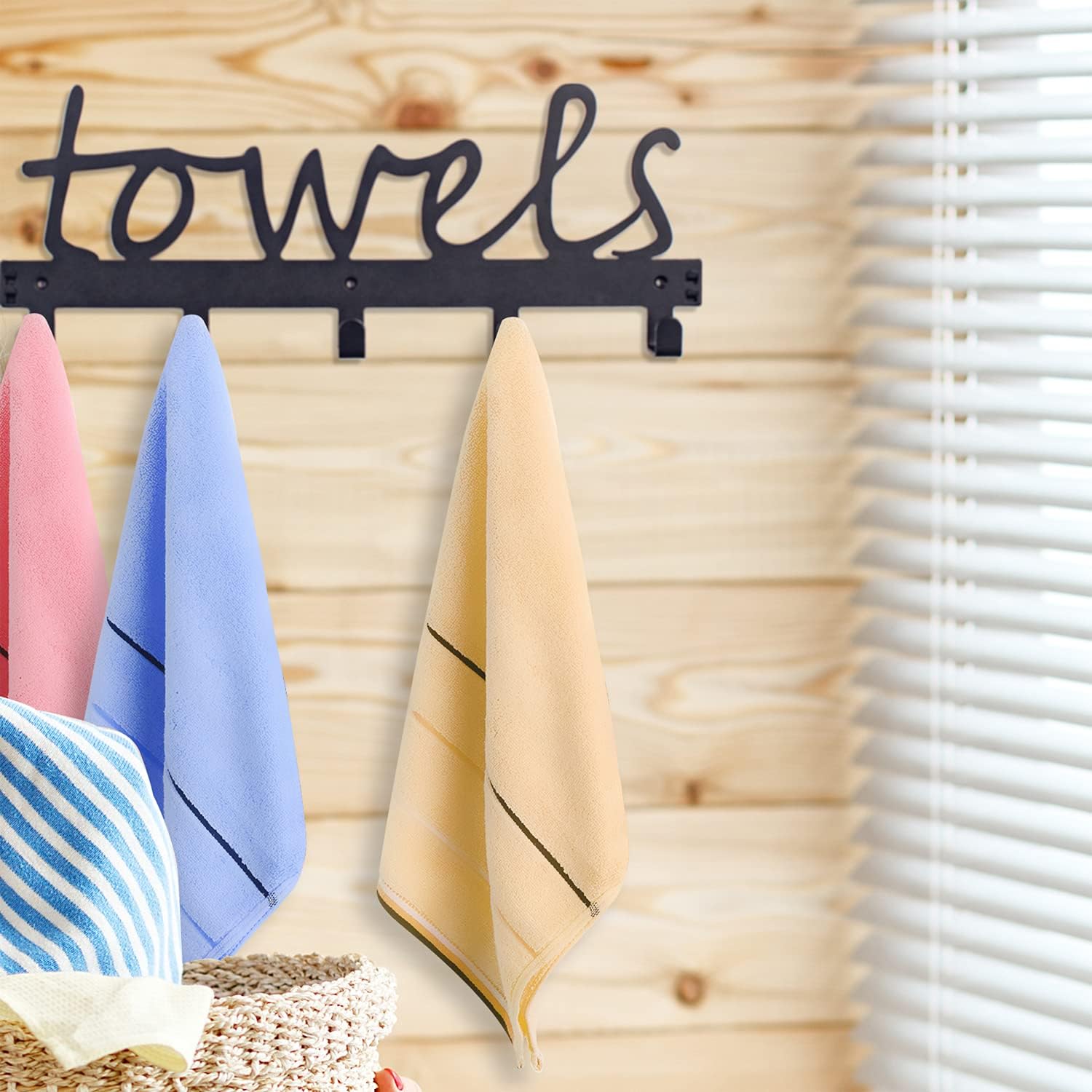 Over The Door Towel Racks for Bathroom, Aesthetic Design Bathroom Organization for Towels, Heavy-Duty Coat Hooks, Looks Great with Any Decor Wide Towel Hanger(Black)