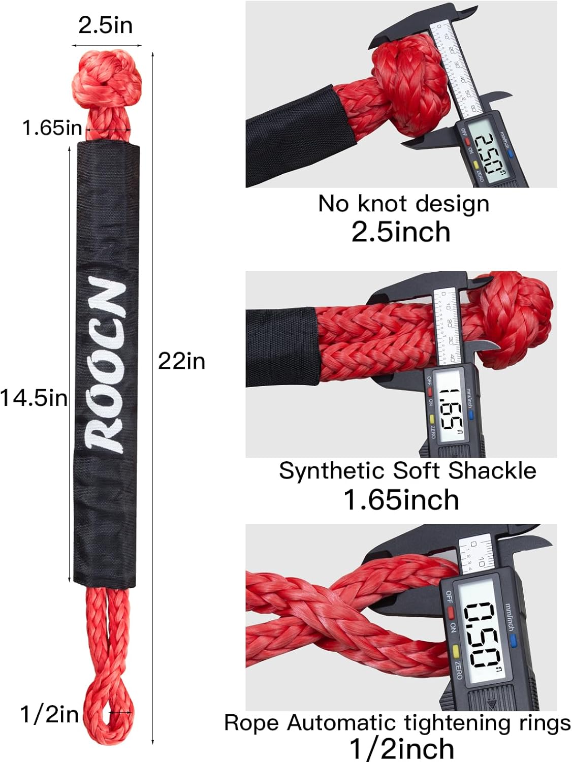 Soft Shackle,Synthetic Soft Shackle 1/2" X 22" Heavy-Duty UHMWPE Tow Connectors (56,000 LBS Breaking Strength) with Extra Sleeves for Off-Road 4x4, Jeep, Truck, ATV, UTV-Safer Than Metal Shackle